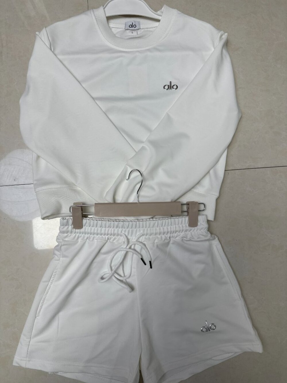 ALO White Sweatshirt and Shorts Set (Women's Size S)